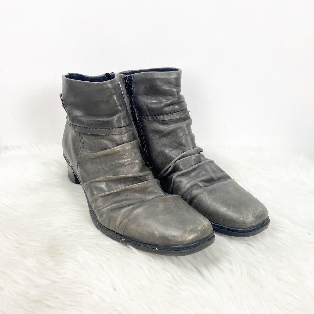 Rieker 42 EU 10 US Womens Gray Leather Square Toe Ankle Booties